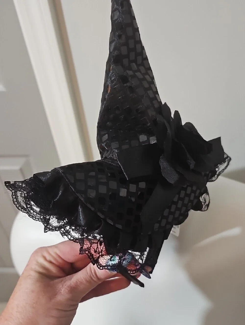 torrid Black Mini Witch Hat Headband with Rose Accent